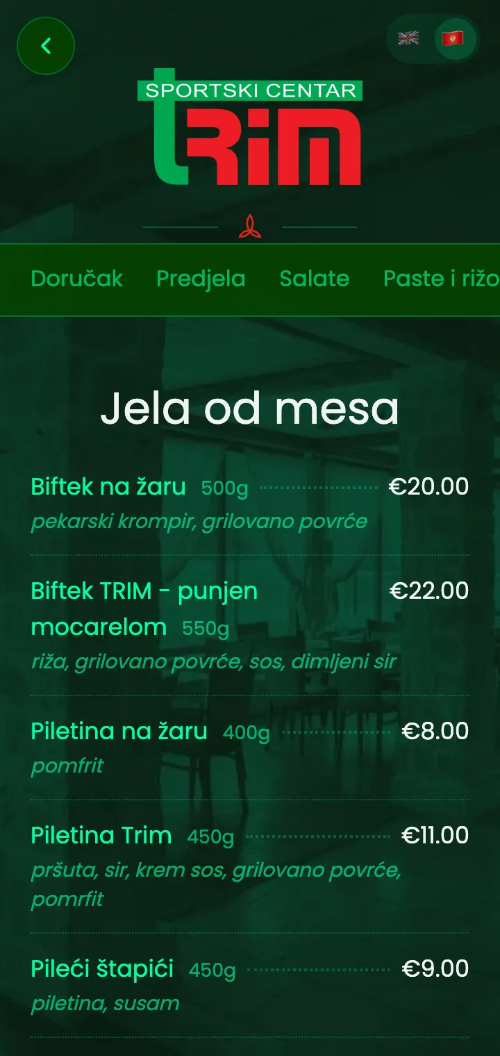Primjer digitalnog menija na telefonu — Trim Centar